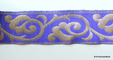Wholesale Royal Blue And Bronze Embroidery Lace Trim, Approx. 60mm Wide, Indian Trim Costume Trim Fashion Trim Craft Ribbon